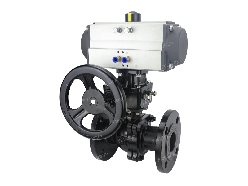 气动碳钢法兰球阀（带手轮）